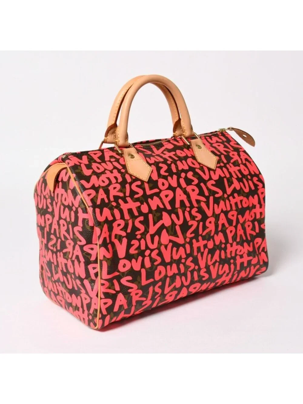 Louis Vuitton Monogram Graffiti Speedy 30 Handbag Pink Vachetta Leather